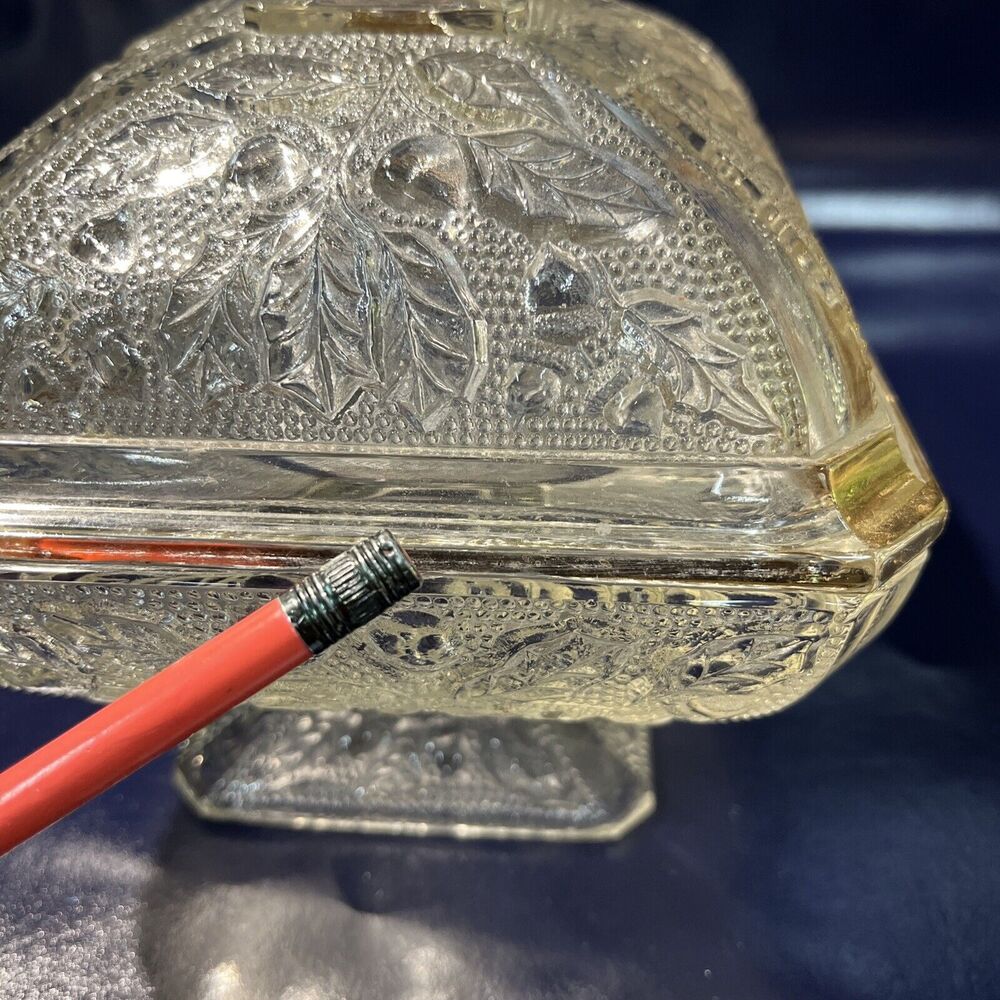 Vintage Jeanette Depression Glass Candy Dish w/Lid Square Acorn‎ &Leaves Design - Picture 11 of 13